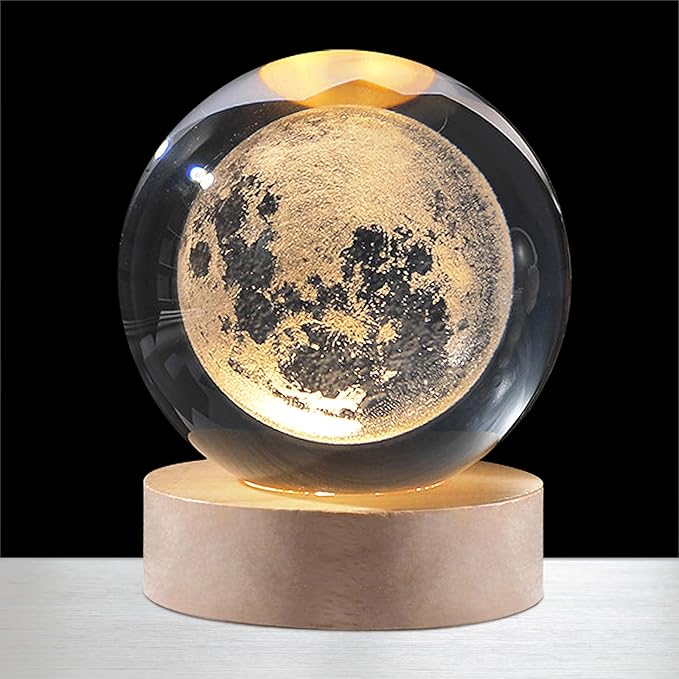 Moon Crystal Ball 3D Moon Lamp Cosmic Orbs Crystal with LED Base Suitable for Home Bedroom Office