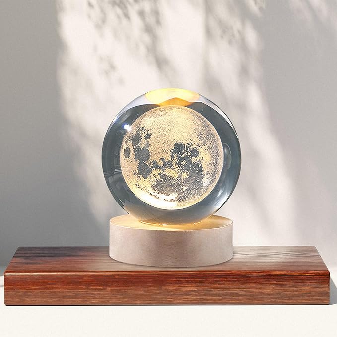 Moon Crystal Ball 3D Moon Lamp Cosmic Orbs Crystal with LED Base Suitable for Home Bedroom Office